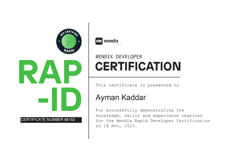 Certificado Mendix Developer Certification - Certificación oficial en desarrollo con Mendix.