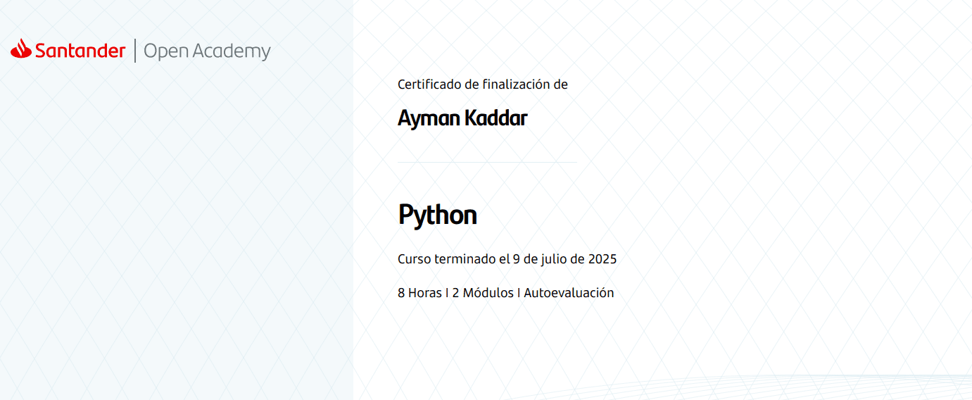 Certificado Python - Certificación oficial de Python por Santander OpenAcademy.