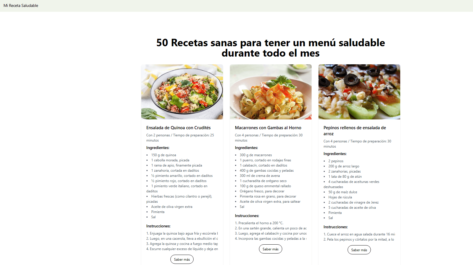 Proyecto Mi Receta Saludable - Aplicación Web